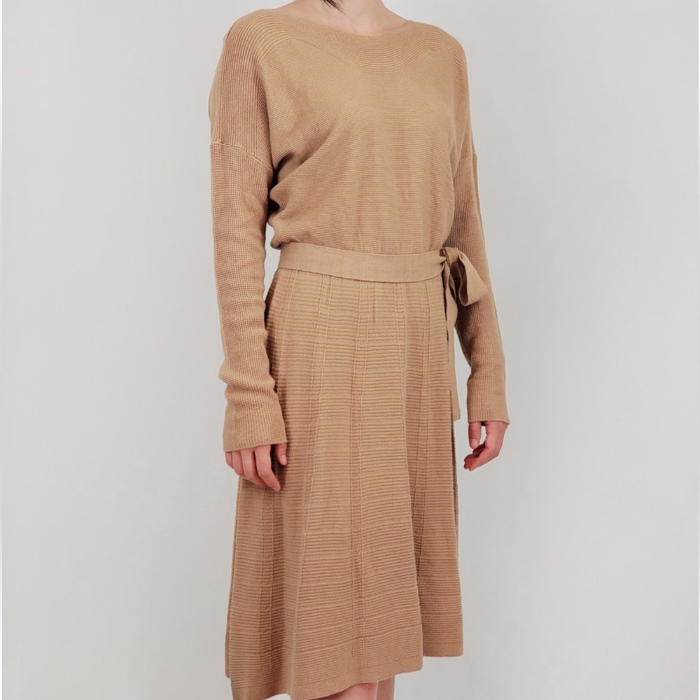 Loose Fit Rip Neck Flared Sweater Knitted Dress